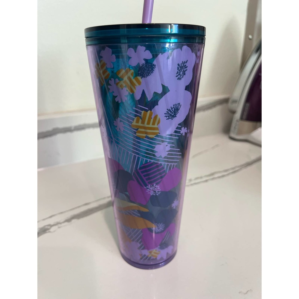 Starbucks Venti Floral Pleated Cold Cup‎ Purple Flowers 2022